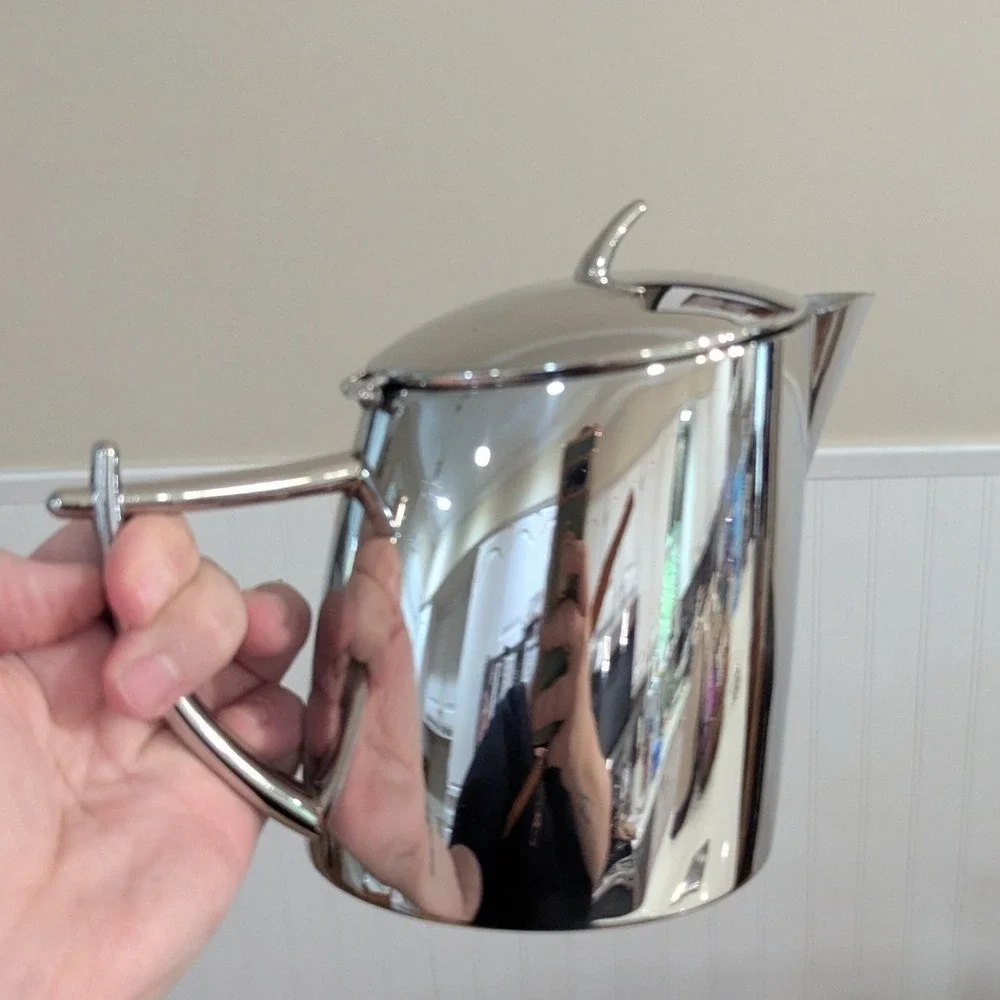 Chef & Sommelier Teapot Silver Stainless Steel Mirror Polished Hinged Lid 6in